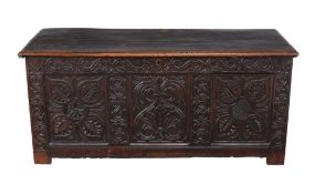 A Charles II panelled oak chest, circa 1 660  A Charles II panelled oak chest,   circa 1 660, the