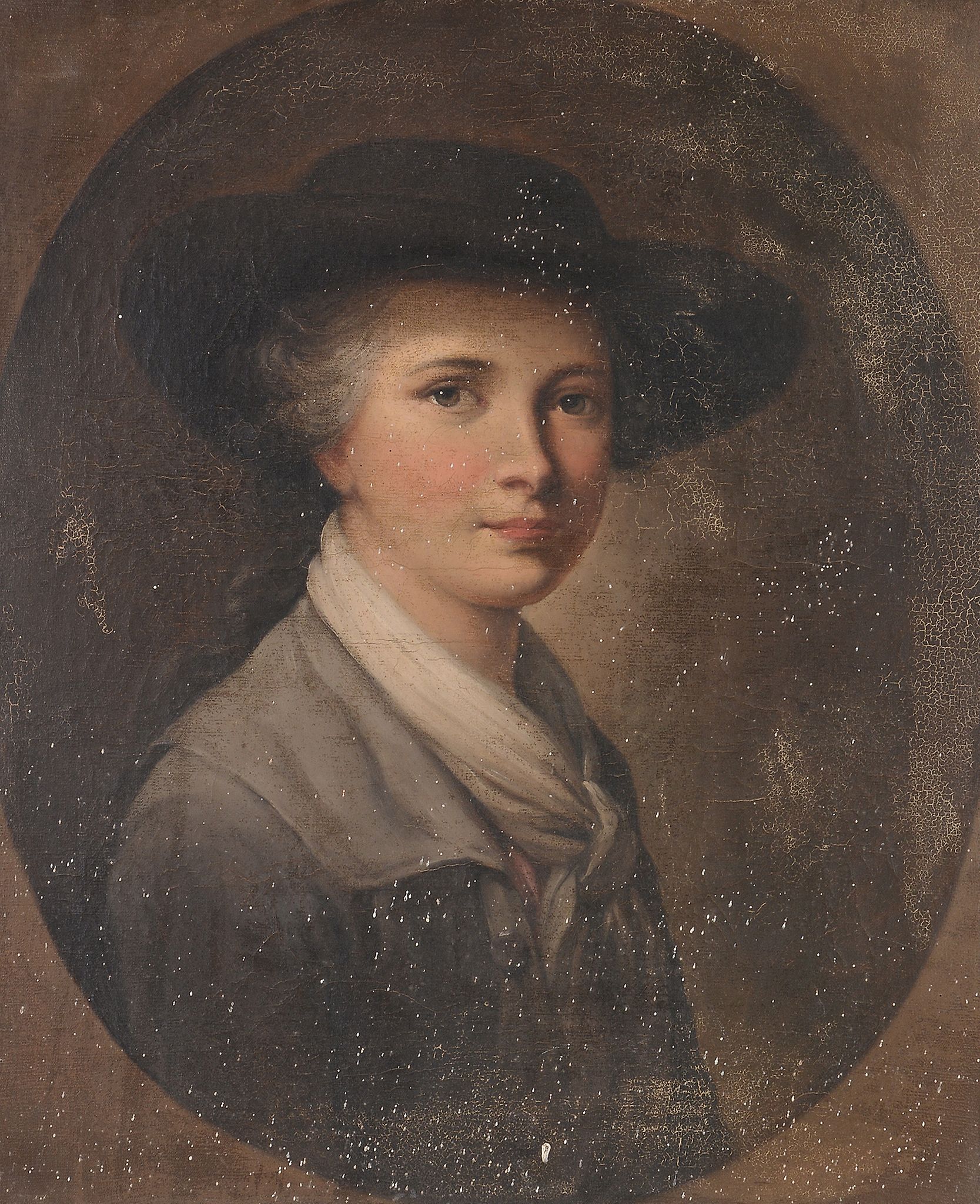 Continental School (19th Century) - Portrait of a young lady, wearing a hat, possibly a self