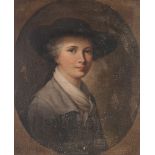 Continental School (19th Century) - Portrait of a young lady, wearing a hat, possibly a self