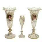 A pair of Bohemian clear-glass and gilt portrait trumpet vases  A pair of Bohemian clear-glass and