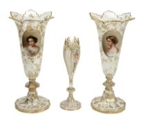 A pair of Bohemian clear-glass and gilt portrait trumpet vases  A pair of Bohemian clear-glass and