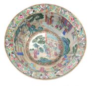 A large Cantonese bowl, circa 1870, typically painted with panels of figures...  A large Cantonese