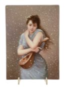 A Berlin porcelain plaque painted with a girl with a mandoline in a snow-storm  A Berlin (KPM)