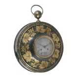 A French tole peinte circular wall clock, unsigned  A French tole peinte circular wall clock,
