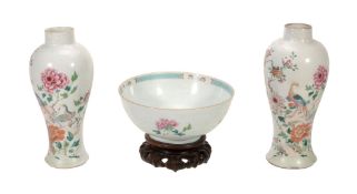 A pair of Chinese Famille Rose Vases , Qianlong, of inverted baluster form  A pair of Chinese