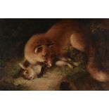 English School (19th Century) - A fox with its catch Oil on canvas Indistinctly initialed   E.
