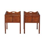 A pair of mahogany bedside cabinets in George III style , of recent manufacture  A pair of