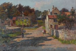 Arthur Netherwood (1870-1930) - Campsall village street scene Oil on canvas Signed and dated   1894
