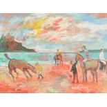 Simeon Stafford (b.1956) - Exercising the horses, St. Michael's Mount Acrylics on canvas Signed