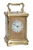 A French lacquered brass carriage clock with push-button repeat, Unsigned  A French lacquered