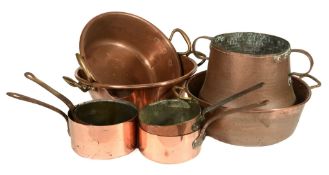 A quantity of assorted copper vessels, 19th century  A quantity of assorted copper vessels,   19th