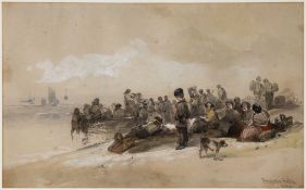 George Bryant Campion NWS (1796-1870) - Figures on Brighton beach Watercolour over pencil,