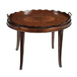 A George III marquetry oval tray, centred by an inlaid oval fan motif  A George III marquetry oval