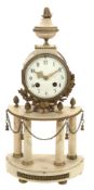 A French gilt brass mounted white marble mantel clock  A French gilt brass mounted white marble