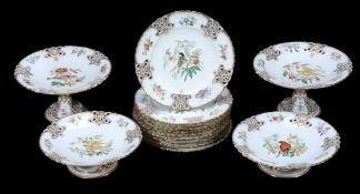 An English porcelain part dessert service, mid 19th century  An English porcelain part dessert