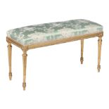 A giltwood and upholstered long stool in 18th century style  A giltwood and upholstered long stool