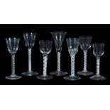 Seven various opaque-twist wine glasses, circa 1760  Seven various opaque-twist wine glasses,