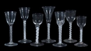 Seven various opaque-twist wine glasses, circa 1760  Seven various opaque-twist wine glasses,