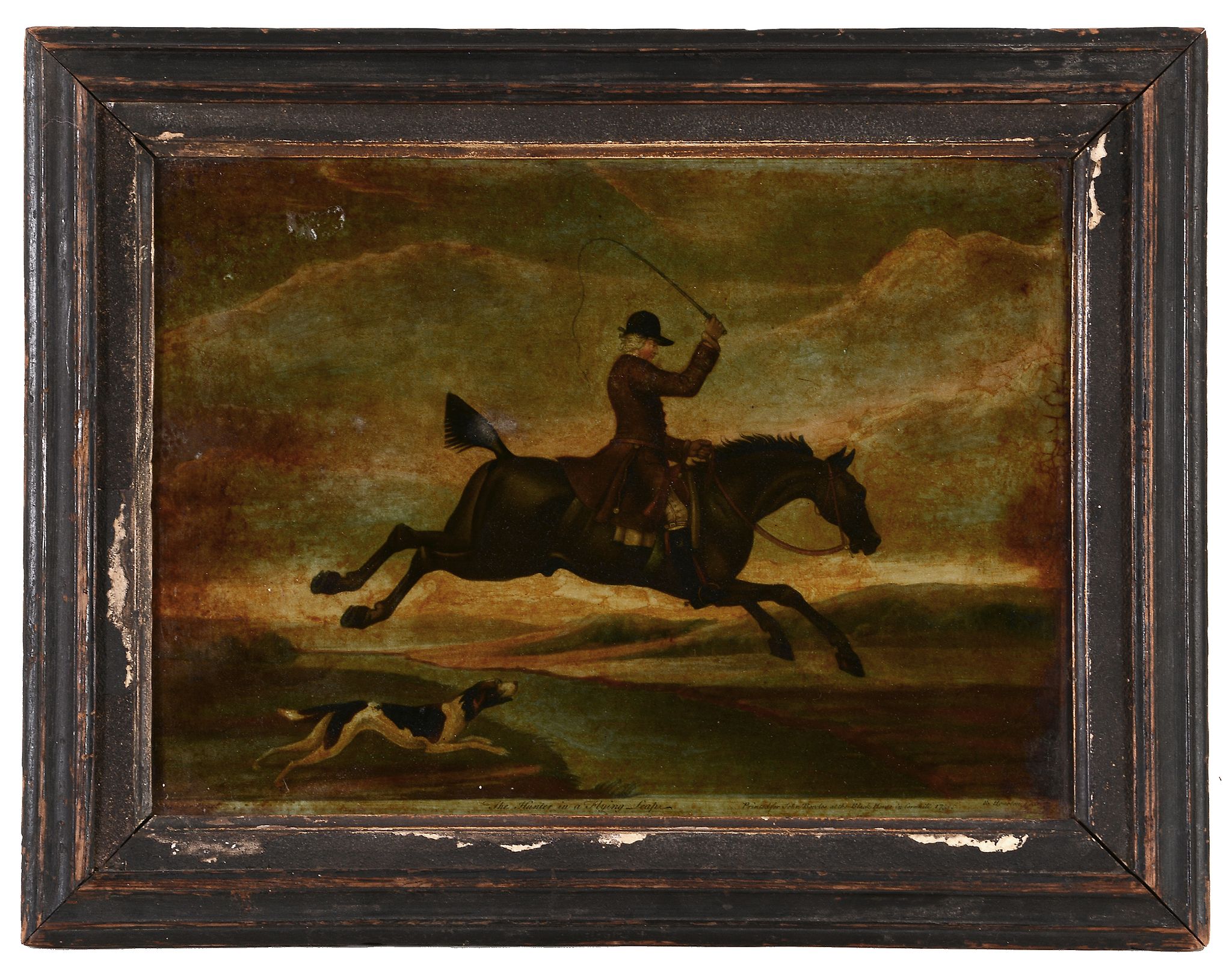 After James Seymour (1702–1752) - The Hunter in a Flying Leap Hand-coloured reverse glass - Image 2 of 2