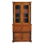 A Victorian pollarded oak and inlaid secretaire bookcase, circa 1850  A Victorian pollarded oak