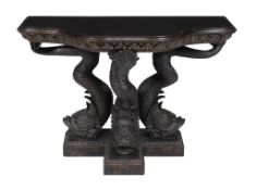 A walnut console table in Regency style, 20th century  A walnut console table in Regency style,