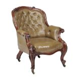 A victorian leather upholstered library chair , circa 1870  A victorian leather upholstered