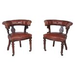 A matched pair of Wiiliam IV walnut desk armchairs, circa 1835  A matched pair of Wiiliam IV