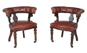 A matched pair of Wiiliam IV walnut desk armchairs, circa 1835  A matched pair of Wiiliam IV