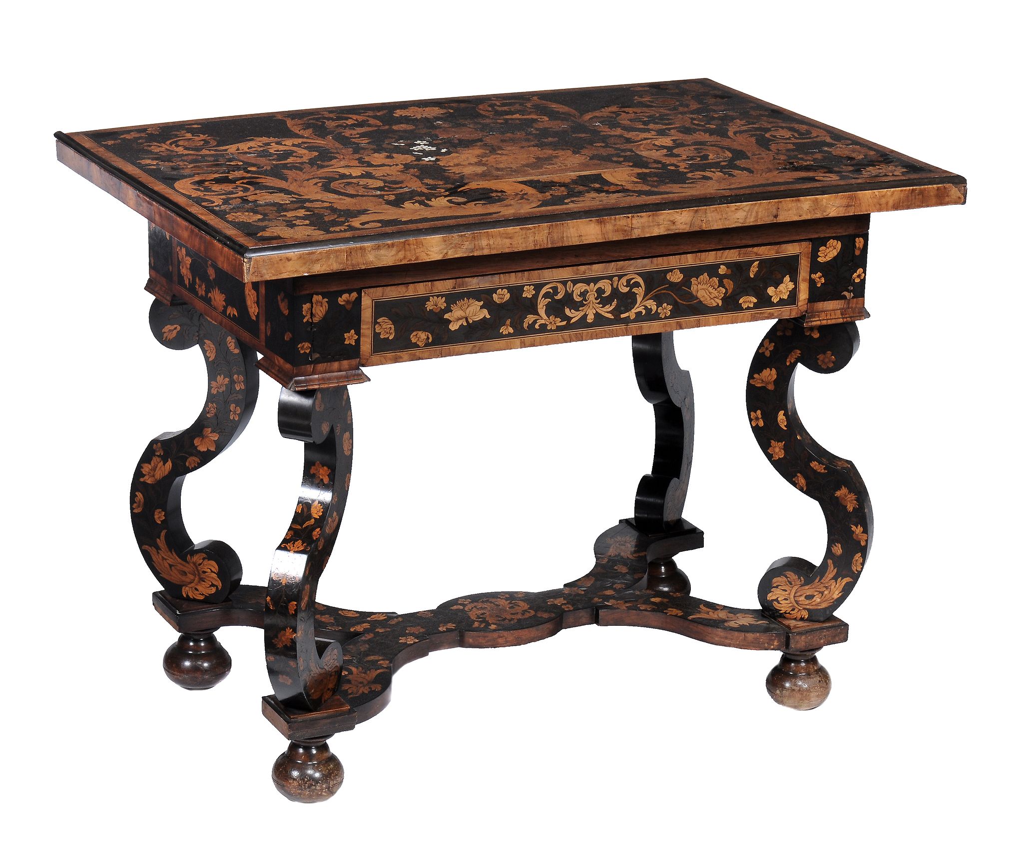 A William & Mary ebony, walnut and specimen marquetry centre table, circa 1690