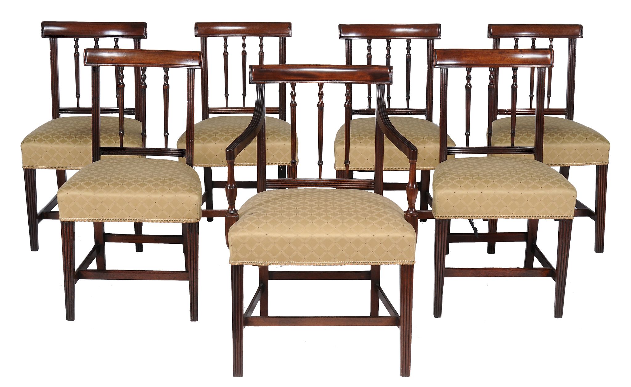 A set of fourteen Regency mahogany dining chairs , circa 1815, to include two carvers, each with bar - Image 2 of 3