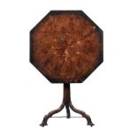 A George III burr yew, mahogany and floral marquetry octagonal tripod table