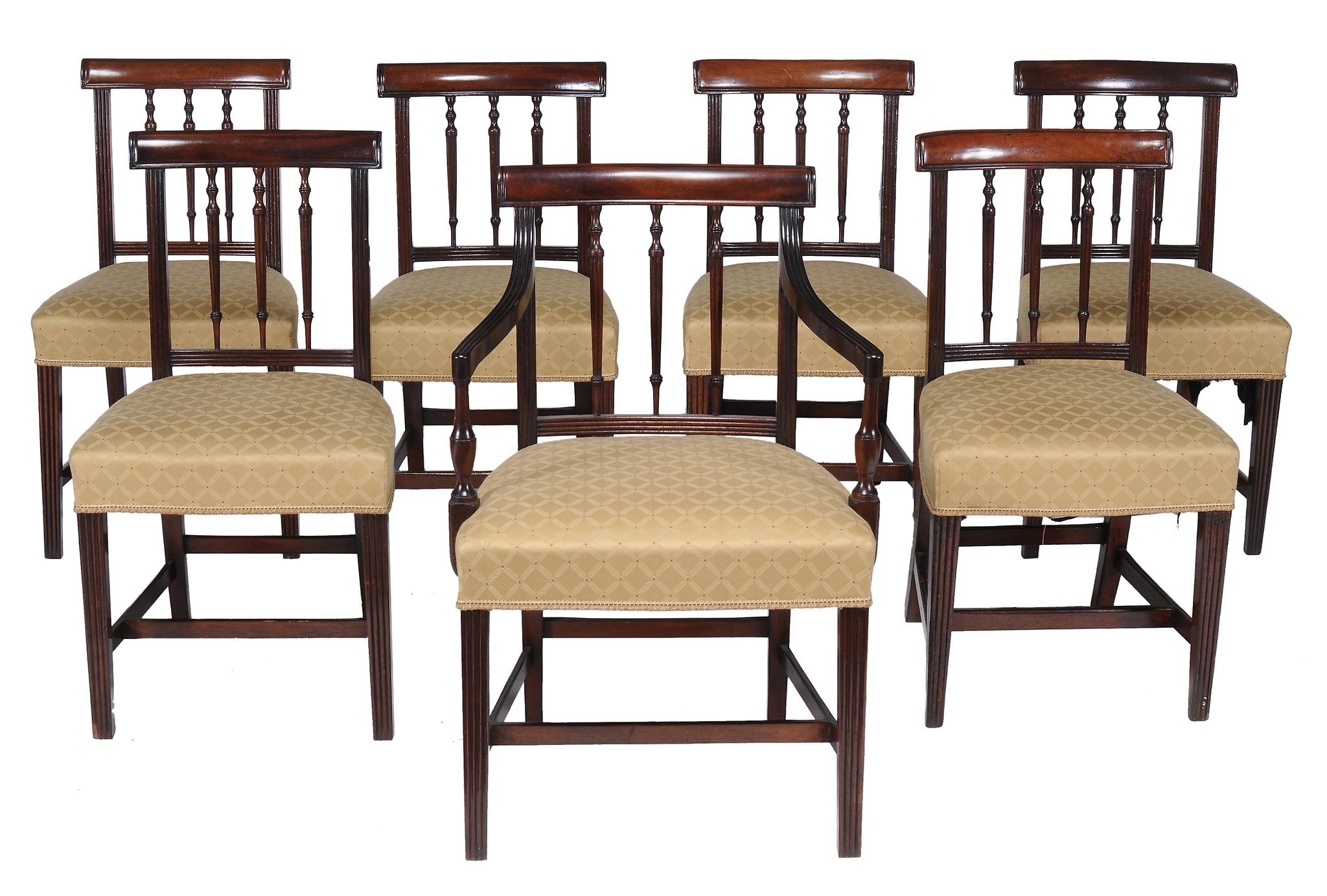 A set of fourteen Regency mahogany dining chairs , circa 1815, to include two carvers, each with bar