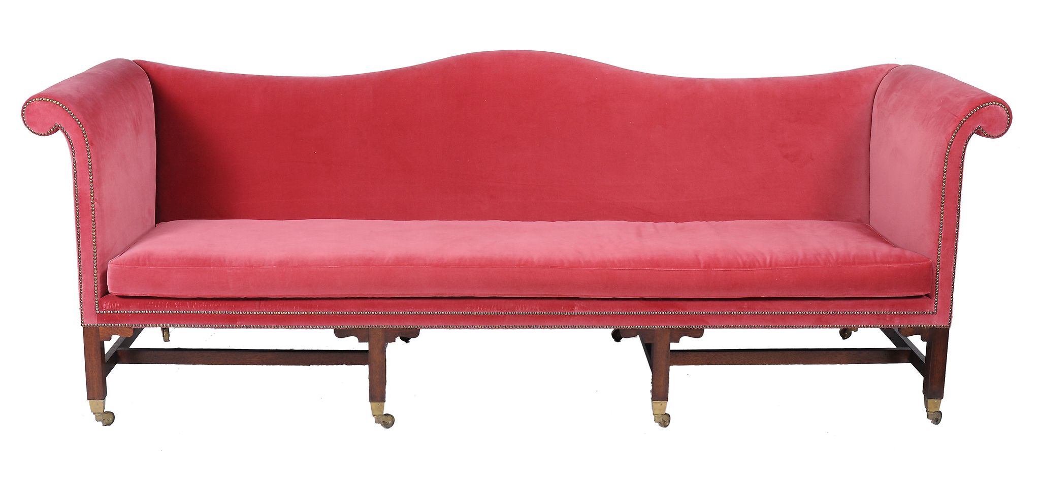 A pair of mahogany and upholstered sofas in George III style - Image 4 of 4