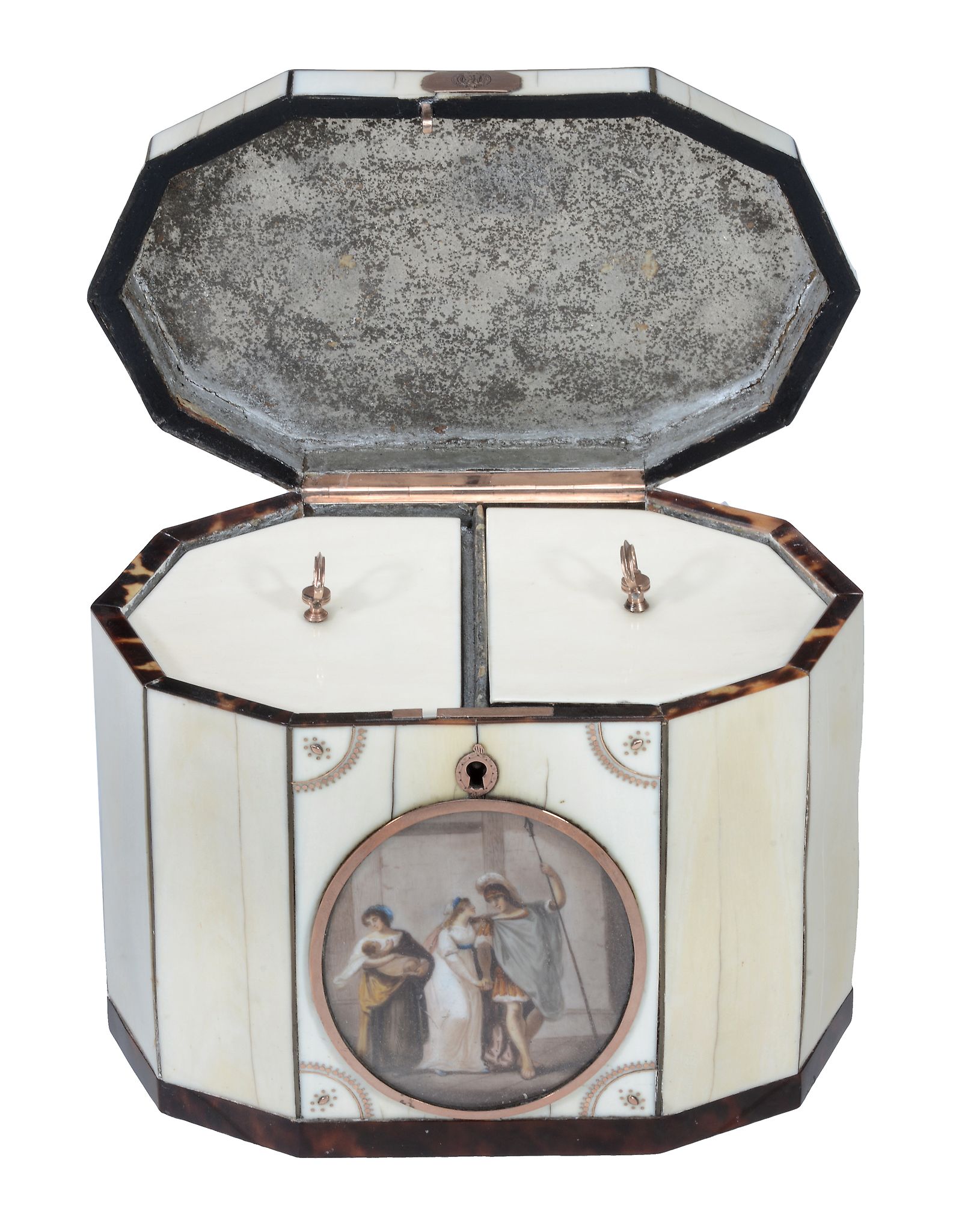 A George III ivory veneered, horn strung and yellow metal mounted tea caddy - Image 5 of 8