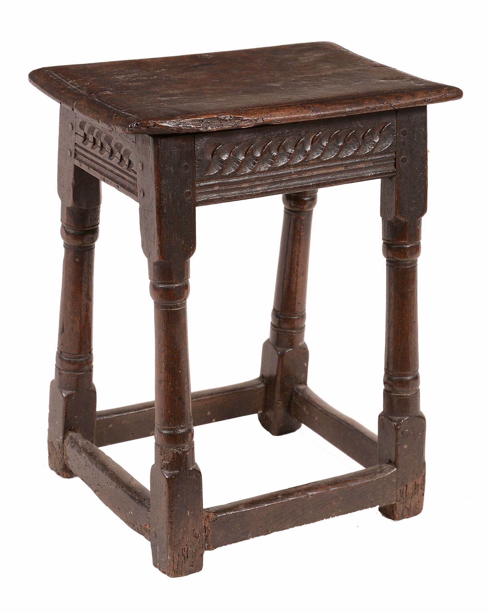 A Charles II oak joint stool, circa 1660, probably Salisbury