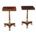 A pair of Regency rosewood, ebonised and parcel gilt occasional tables