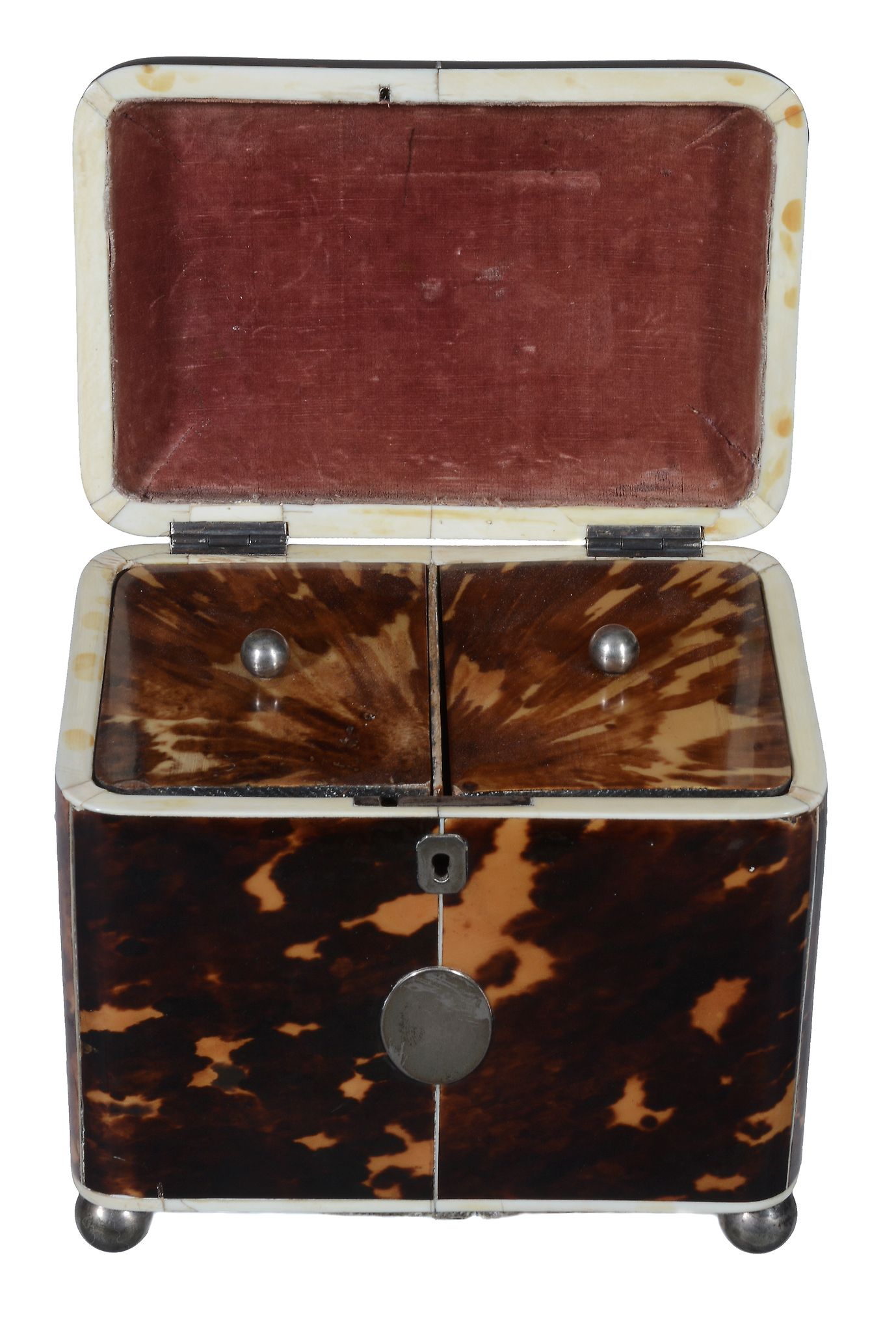 A late George III tortoiseshell veneered and ivory banded tea caddy - Image 3 of 4