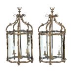 A pair of fine gilt bronze and glazed lanterns in Louis XV style, 19th century