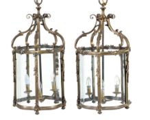 A pair of fine gilt bronze and glazed lanterns in Louis XV style, 19th century