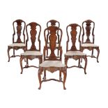 A set of six Dutch walnut, burr walnut and marquetry side chairs