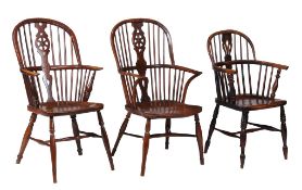 A matched set of six ash and elm windsor armchairs