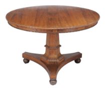 A George IV rosewood circular centre table by Gillows of Lancaster, circa 1825
