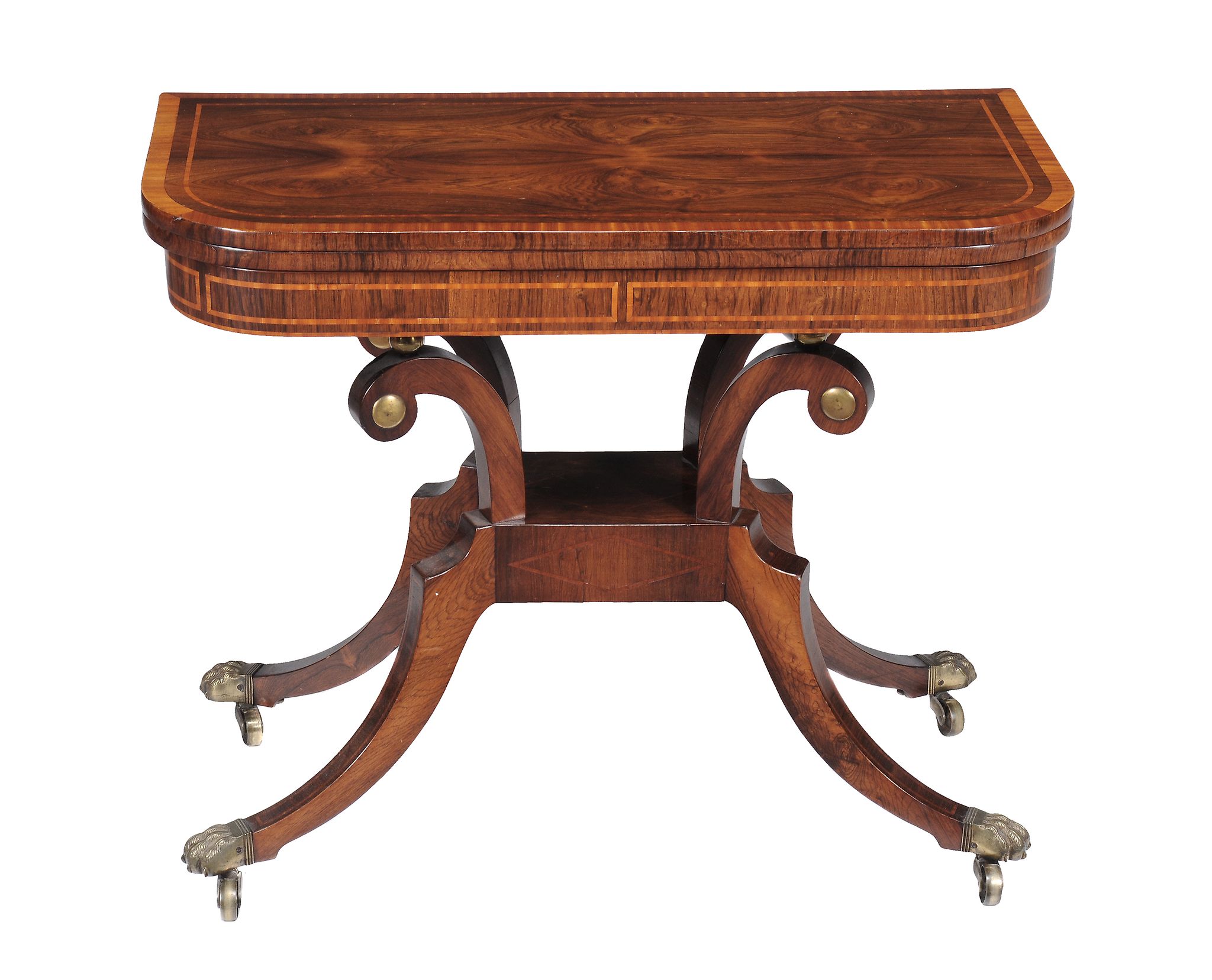 A late Regency rosewood folding card table , circa 1820