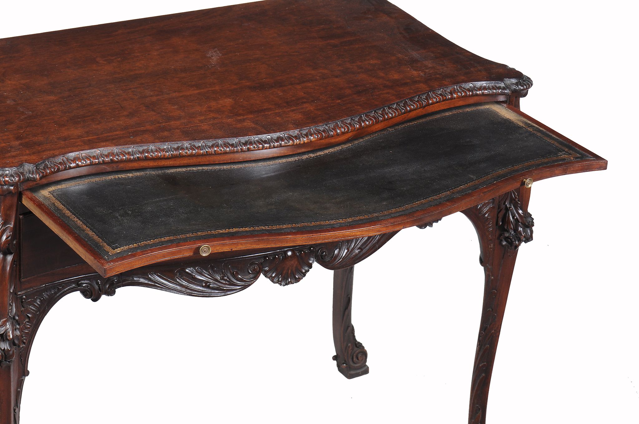 A George III mahogany side table, circa 1770, the serpentine shaped top with decorative leaf - Image 2 of 3