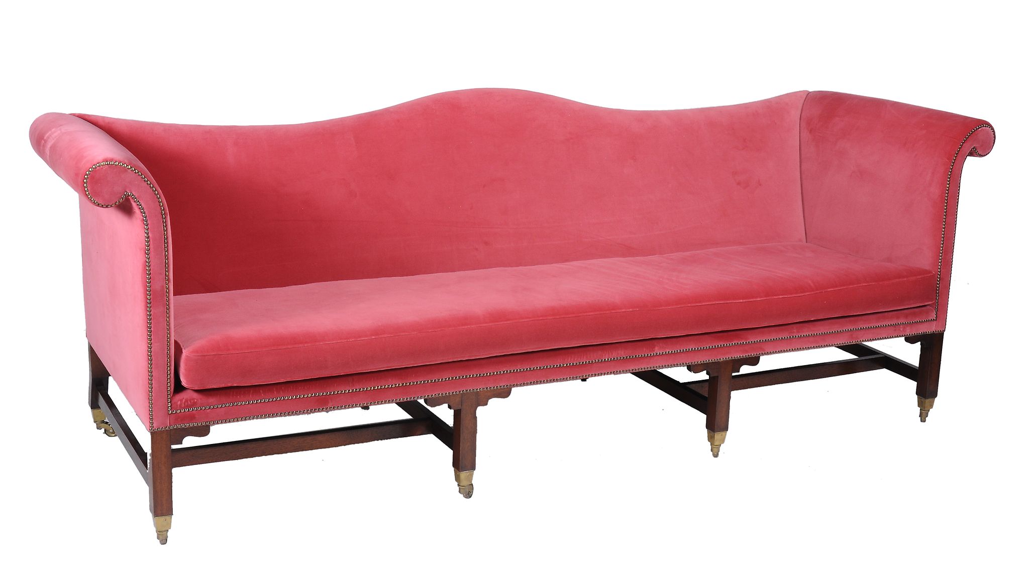 A pair of mahogany and upholstered sofas in George III style - Image 2 of 4