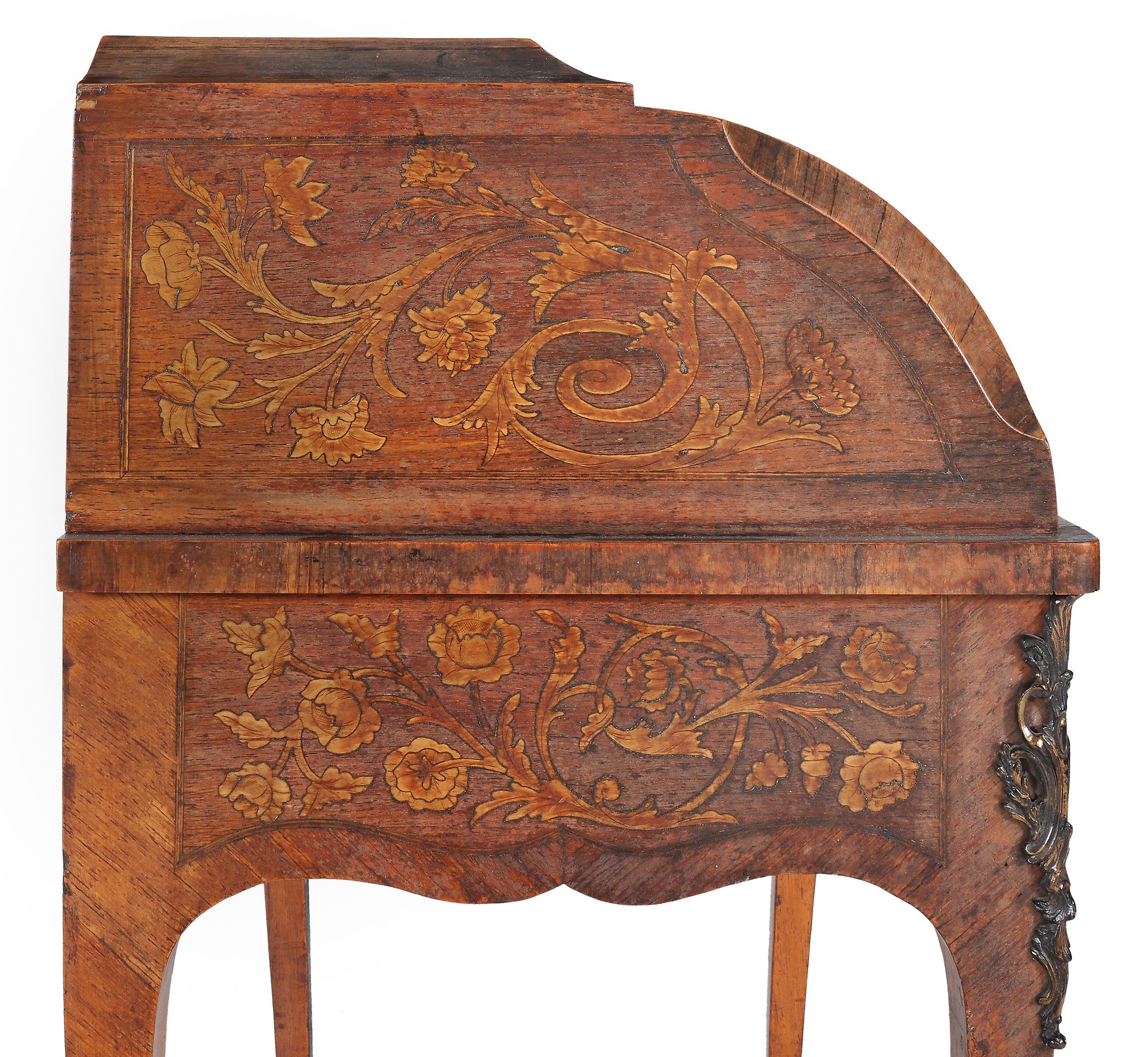 A French rosewood and floral marquetry, gilt metal mounted bureau a cylindre - Image 4 of 7
