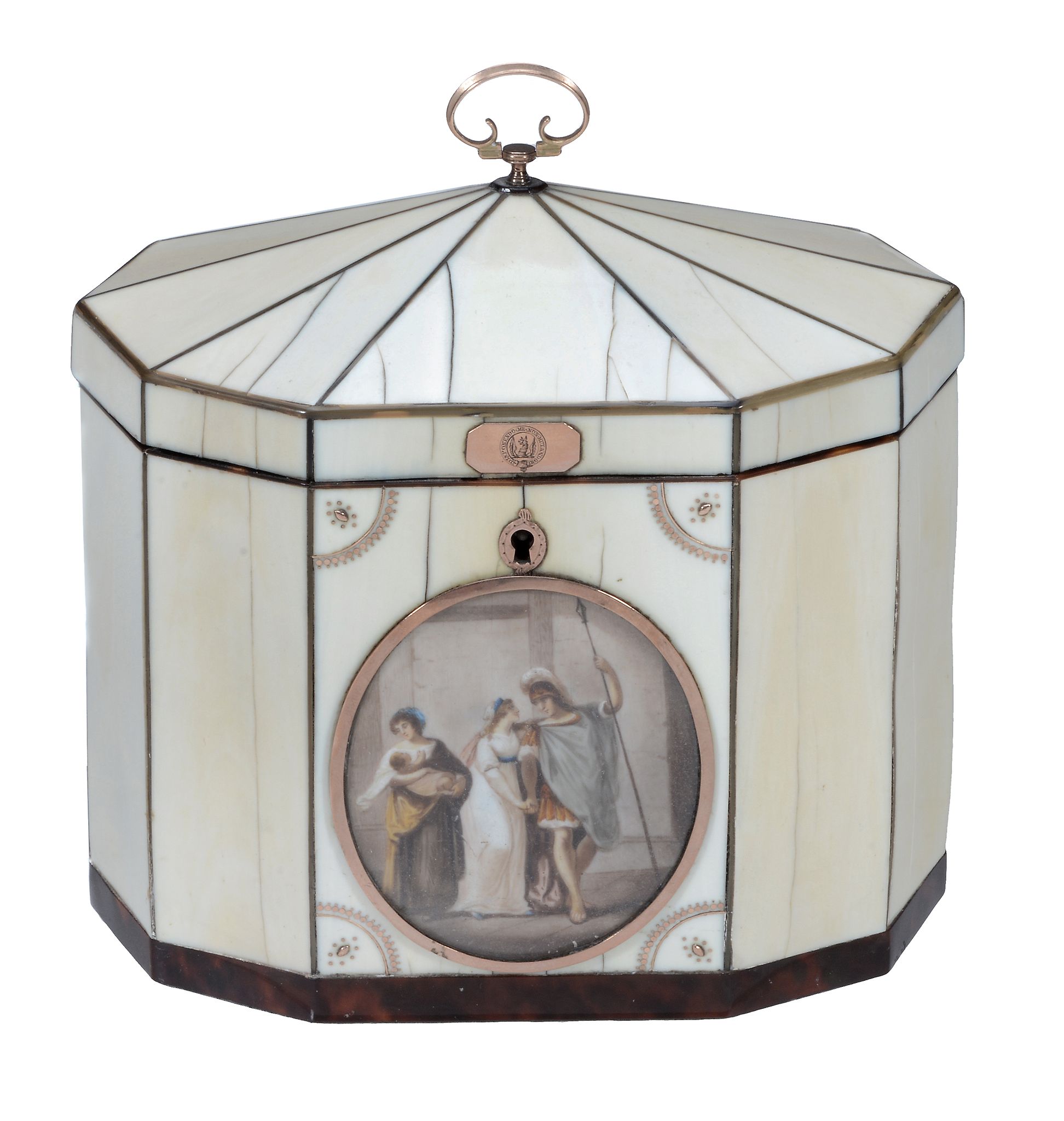 A George III ivory veneered, horn strung and yellow metal mounted tea caddy - Image 2 of 8