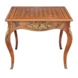 A walnut, goncalo alves and gilt metal mounted card table or centre table