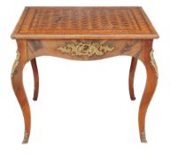 A walnut, goncalo alves and gilt metal mounted card table or centre table