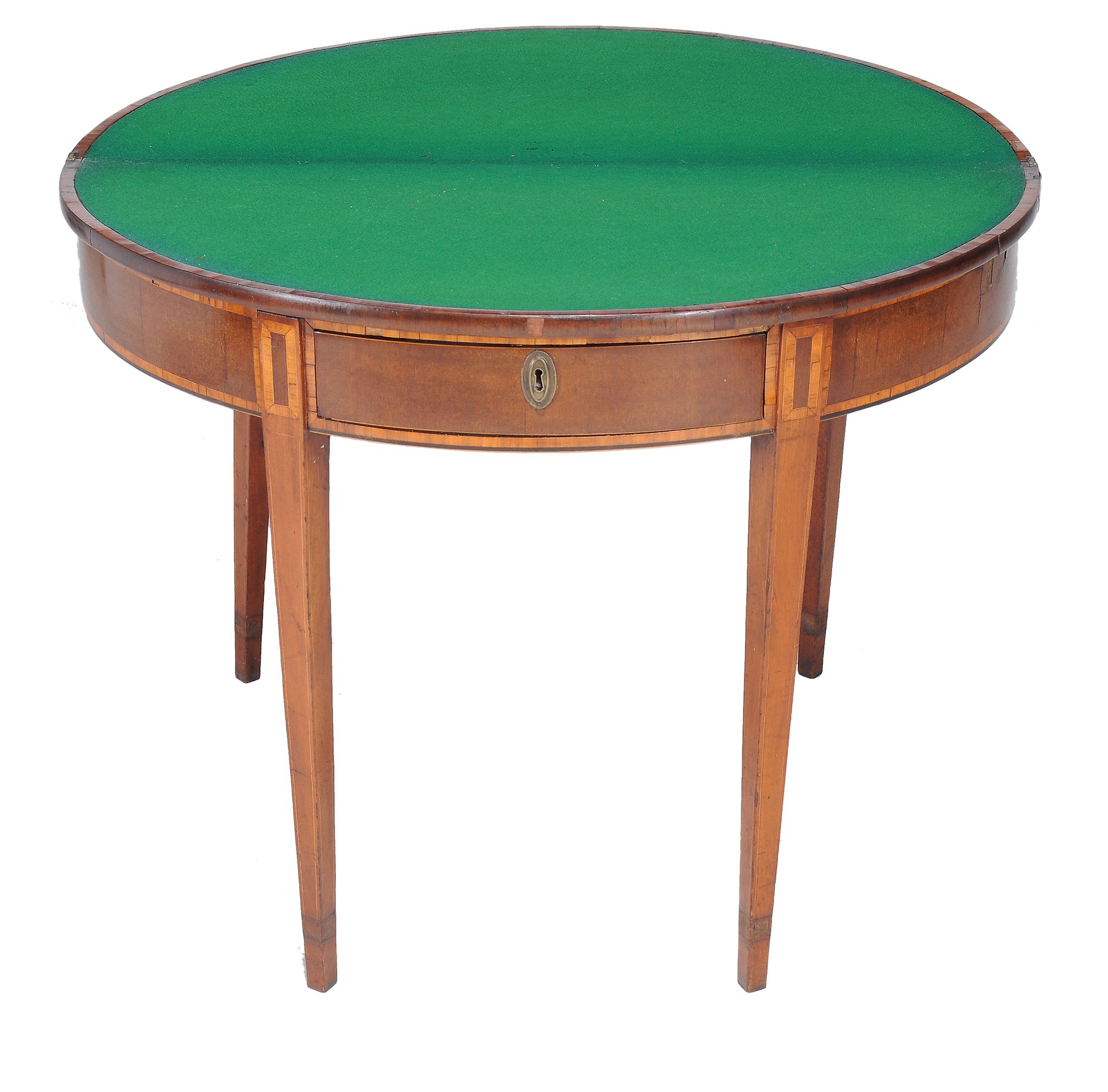 A George III mahogany and tulipwood crossbanded semi elliptical card table - Image 2 of 2